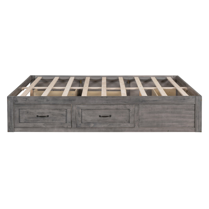 Queen Size Platform Bed with 6 Storage Drawers,Antique Gray