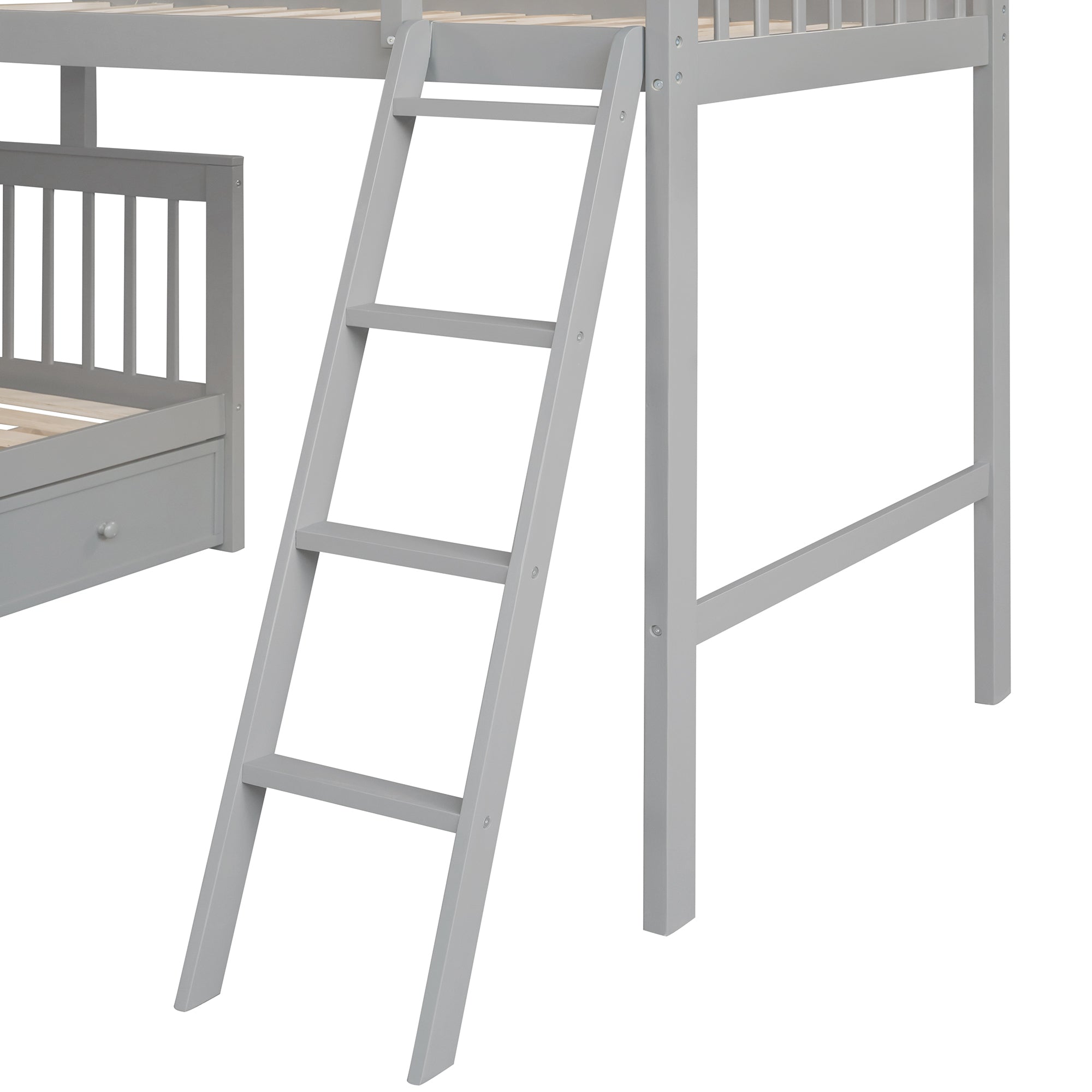 Twin over Full L-Shaped Bunk Bed With 3 Drawers, Ladder and Staircase - Gray - Atlantic Fine Furniture Melbourne FL