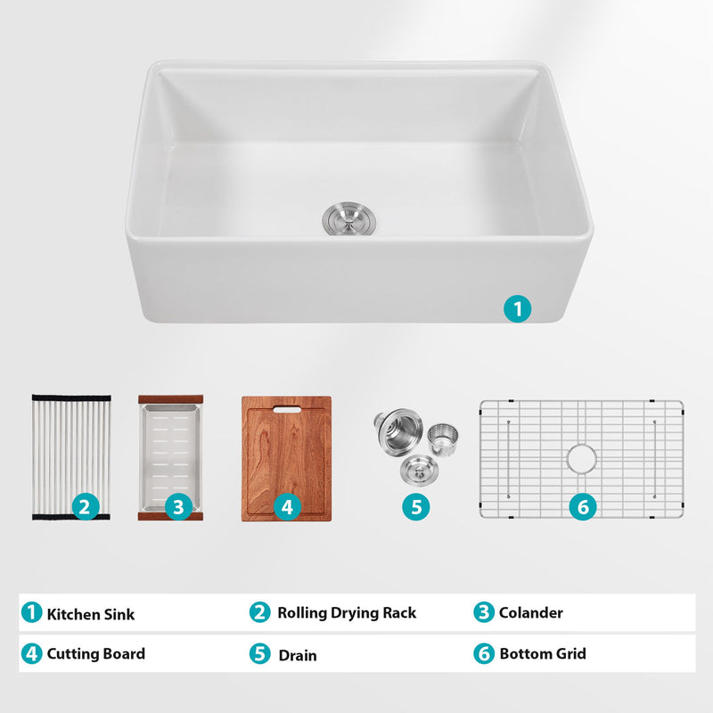 Kitchen Sink Workstation 33" Single Bowl Sink With Work Surface - White
