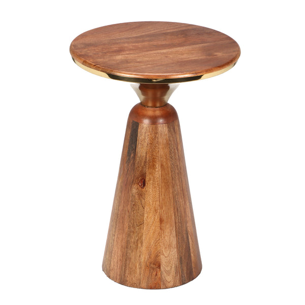 Modern Solid Mango Wood And Metal Round End Table - Gold / Honey