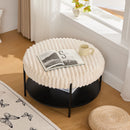Modern Upholstered Round Ottoman Coffee Table With Storage Shelf