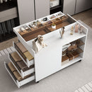 Multi-Functional Storage Island Movable Storage Cabinet Island Vanity Dresser With 3 Side Storage Drawer, A Reversible Top Storage Space And 2 Glass Display Shelves - White