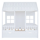 Full Size Wood House Bed With Twin Size Trundle, Wooden Daybed, White