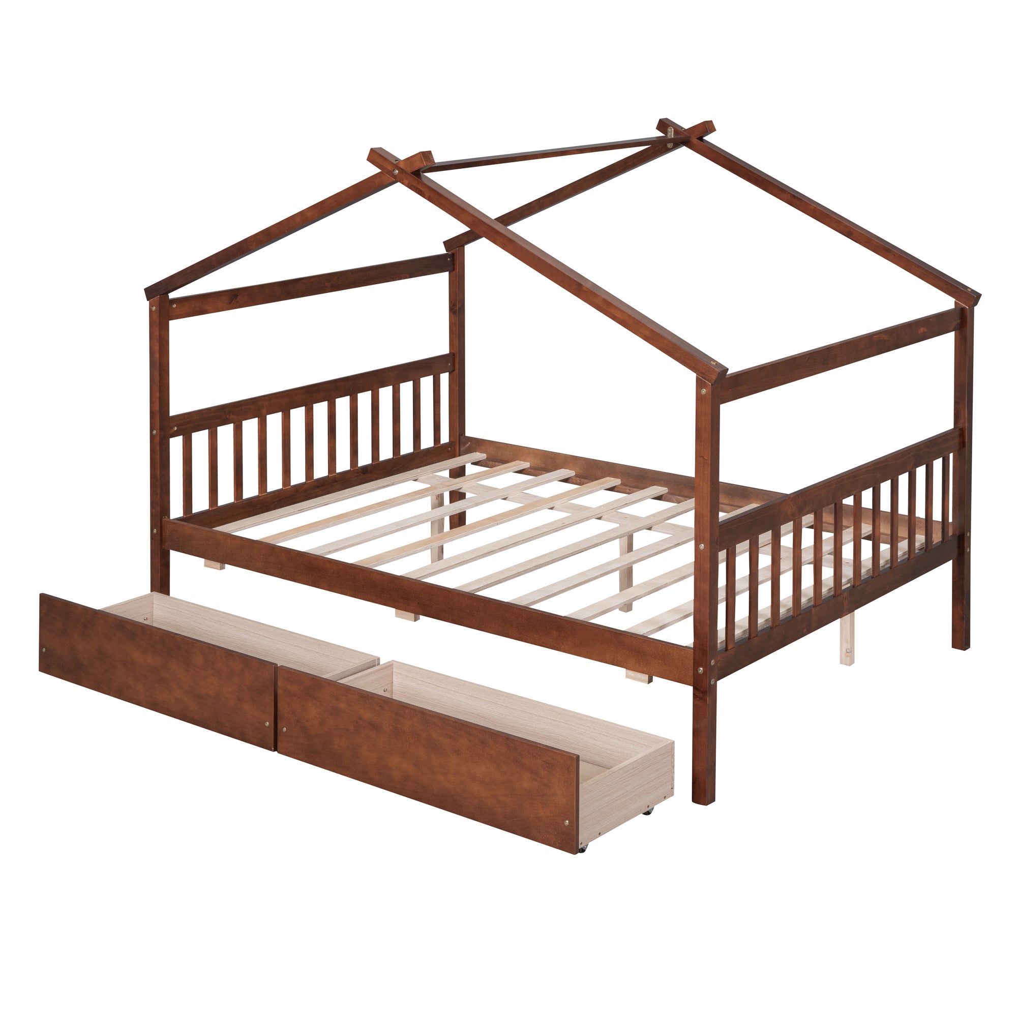 Full Size Wooden House Bed with Drawers, Walnut - Atlantic Fine Furniture Melbourne FL