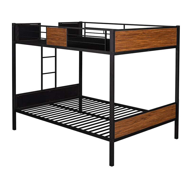 Full Over Full Bunk Bed Modern Style Steel Frame Bunk Bed With Safety Rail, Built-In Ladder For Bedroom, Dorm, Boys, Girls, Adults - Brown