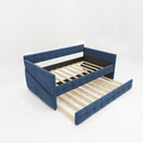 Upholstered Twin Size Daybed Bed Frame (Corner Bed) With Trundle, Velvet Fabric, Studding Design, No Box Spring Required