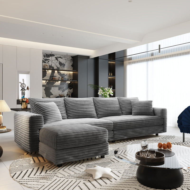 Deep Seat Convertible Sofa With Soft Pillows And Ottomans
