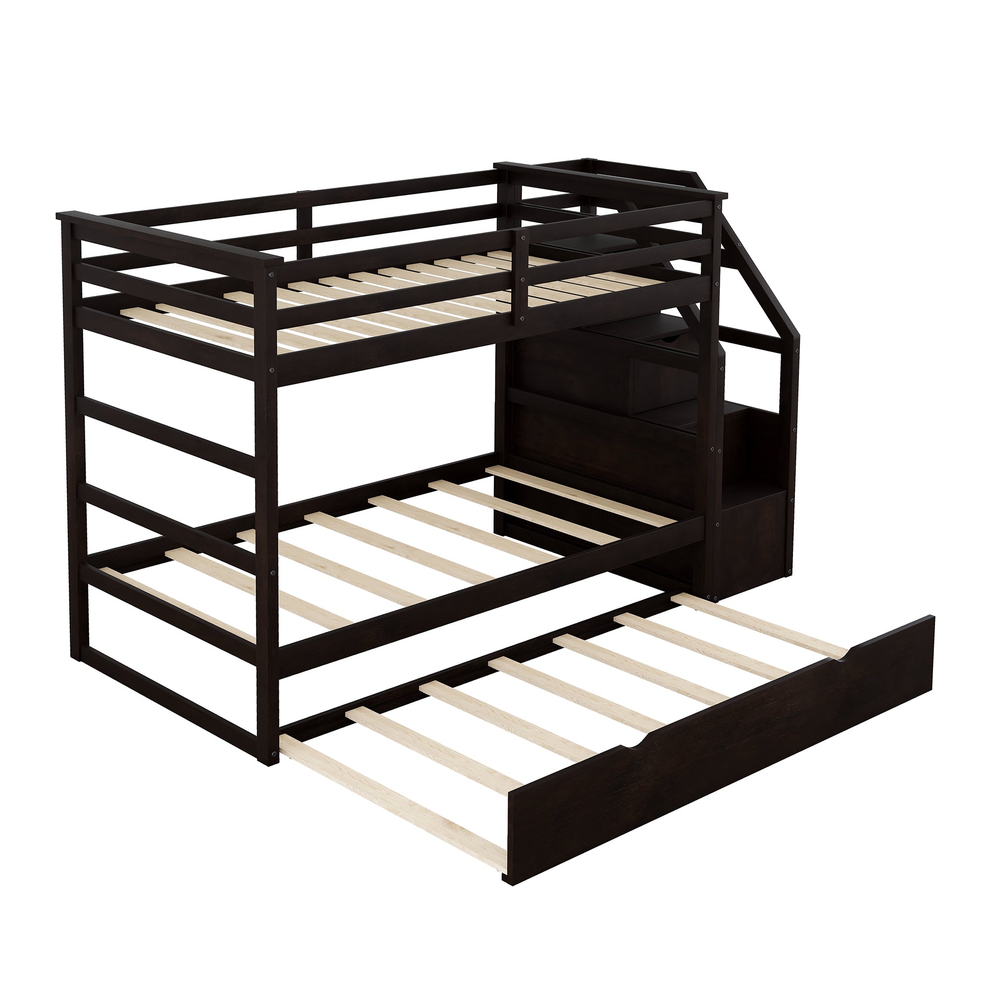 Twin-Over-Twin Bunk Bed with Twin Size Trundle and 3 Storage Stairs,Espresso (OLD SKU :LP000064AAP) - Atlantic Fine Furniture Melbourne FL