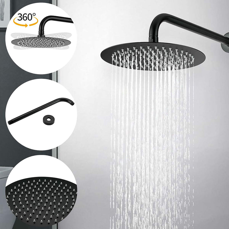Round Rain Shower Head And Handheld Shower Set With Brass Construction - Matte Black