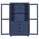 Kitchen Pantry, Freestanding Kitchen Storage Cabinet Display Cabinet With Glass Doors And 4 Built In Drawers For Living Room, Home Office - Blue
