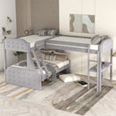 L-Shaped Twin over Full Bunk Bed and Twin Size Loft Bed with Desk,Grey
