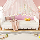 Extending Daybed With LED Lights, Modern Upholstered Princess Daybed With Crown Headboard