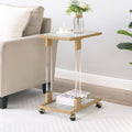 Side Table, Sofa Table, Glass Top C Shape Square Table With Metal Base For Living Room, Bedroom, Balcony Home And Office