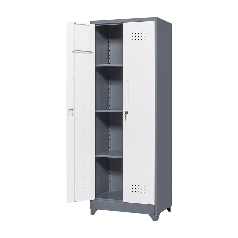 Metal Storage Cabinets, Cleaning Tool Cabinet With Locking Door, Tall Broom Tool Organizer And Storage, Large Storage Cabinet For Kitchen