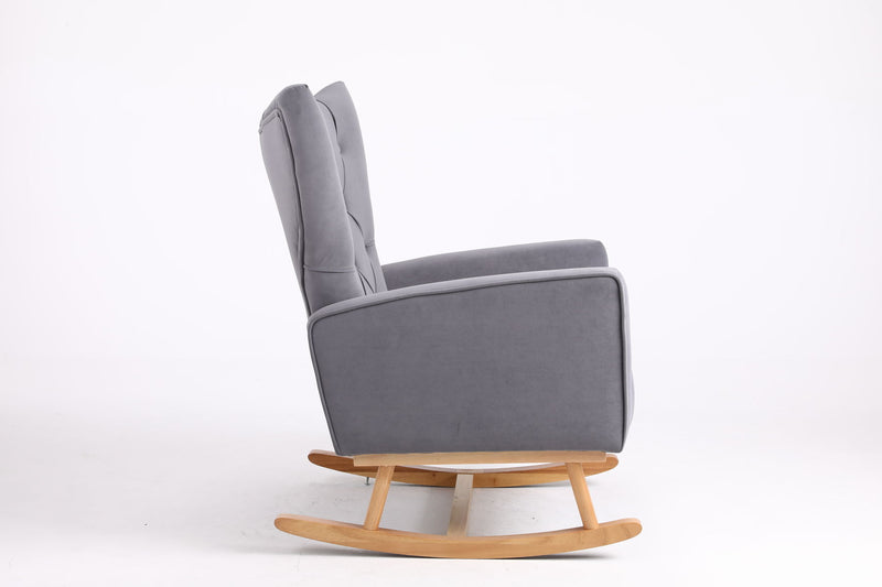 Mid-Century Modern Velvet Upholstered Rocking Chair Padded Seat For Living Room Bedroom