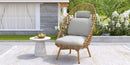 Ellis - Outdoor Wicker High Back Lounge Chair, Teak Finished Leg - Light Brown / Beige