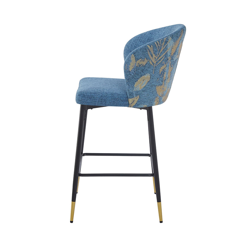 Counter Height Bar Stools (Set of 2), Jacquard Upholstered, Metal Footrest