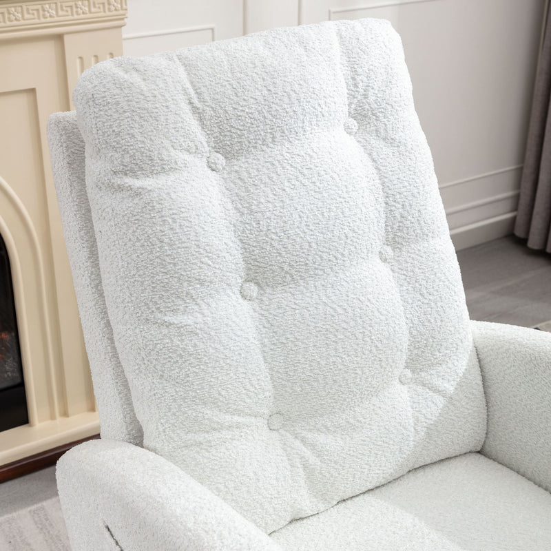 Accent Rocking Chair With Footrest High Back Rubber Wood Rocking Legs Bedroom Living Space - White