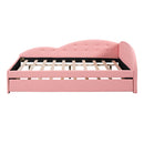 Full Size PU Upholstered Tufted Daybed with Trundle and Cloud Shaped Guardrail, Pink
