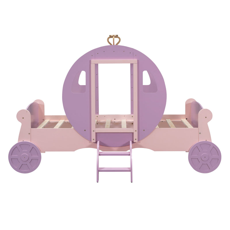 Princess Carriage Bed With Crown, Platform Car Bed With Stair