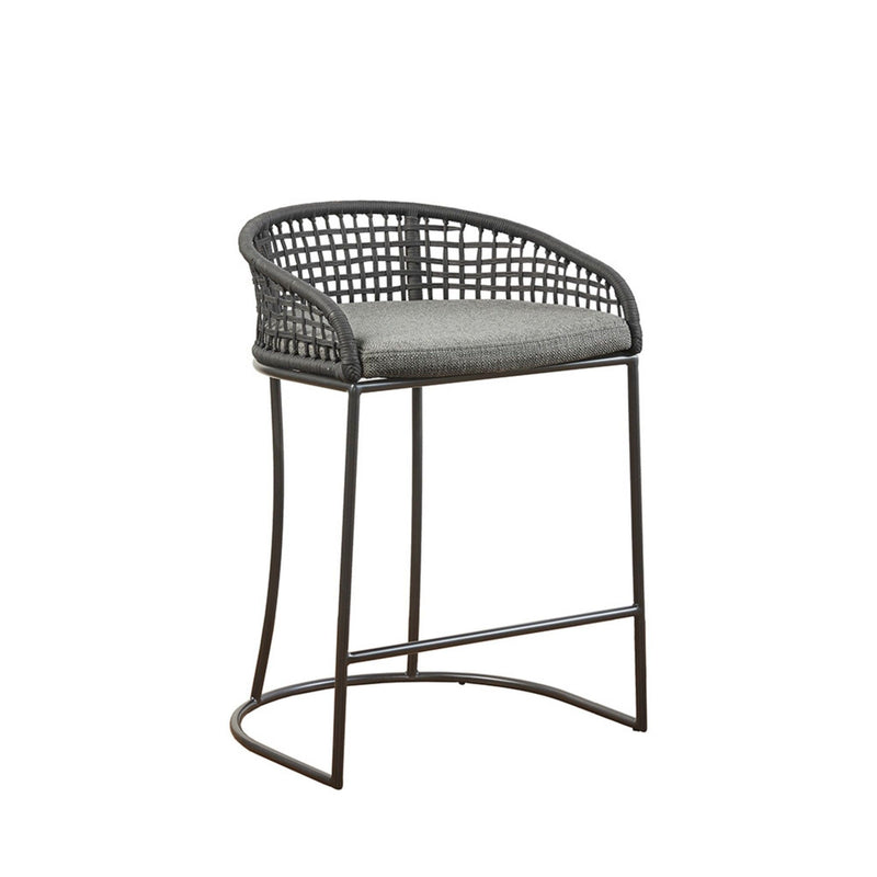 Coastal Woven Counter Stool With Upholstered Seat