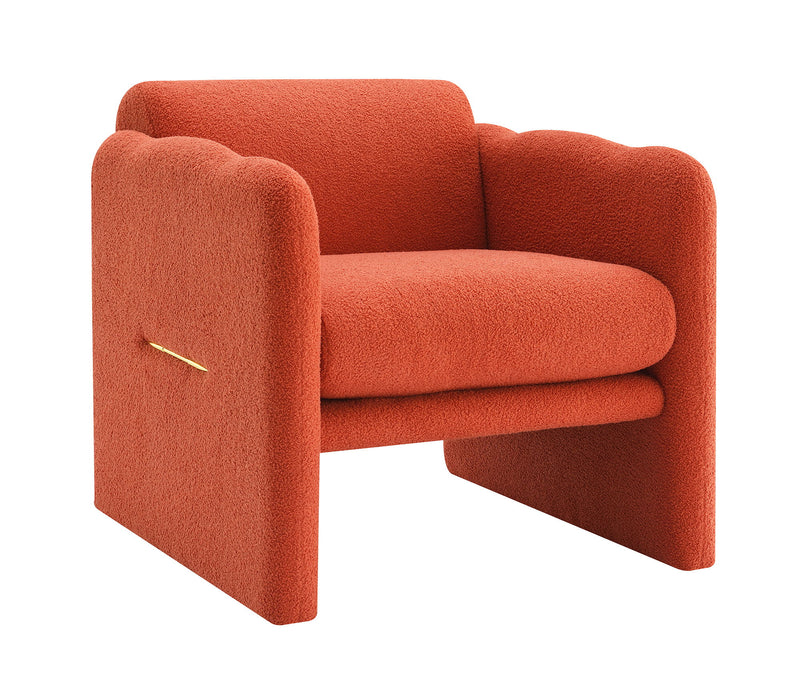 Arm Chair With Waved Arms, Metal Decoration On Both Side Arms
