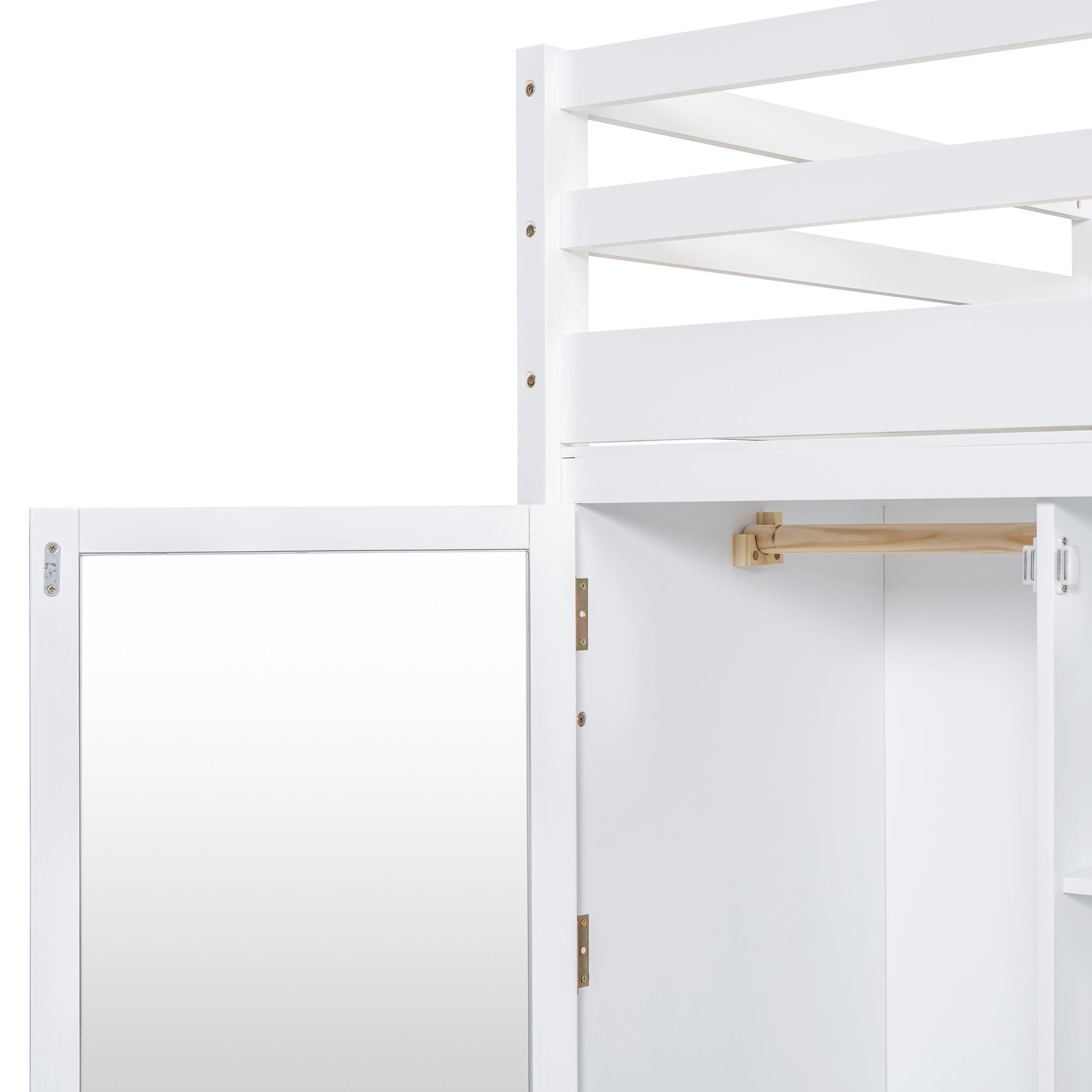 Twin size Loft Bed with Drawer, Two Wardrobes and Mirror, White - Atlantic Fine Furniture Melbourne FL
