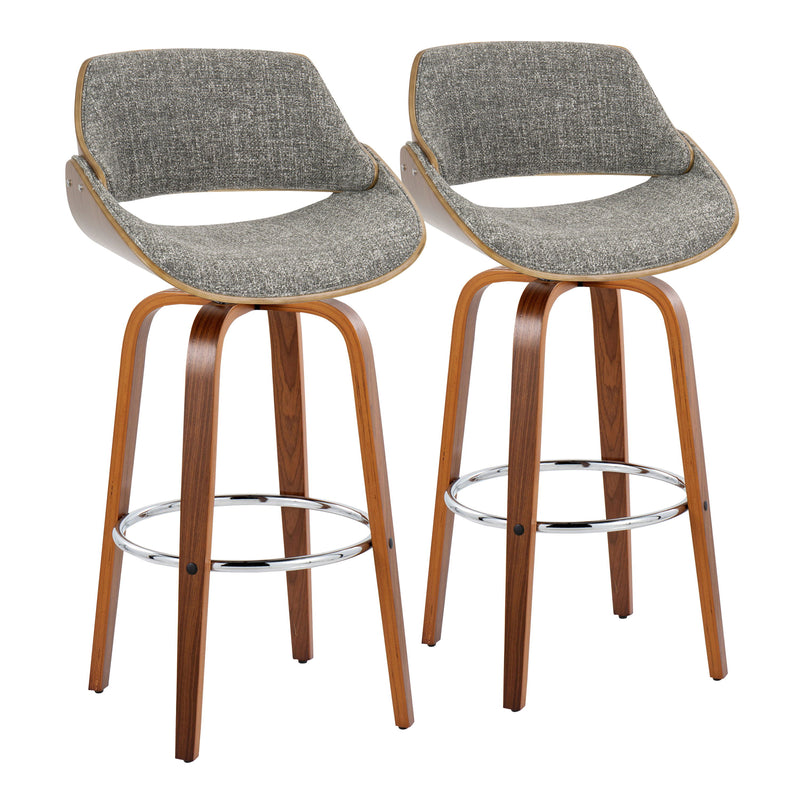 Fabrizzi - Mid Century Modern Fixed Height Barstool With Swivel With Round Footrest (Set of 2)