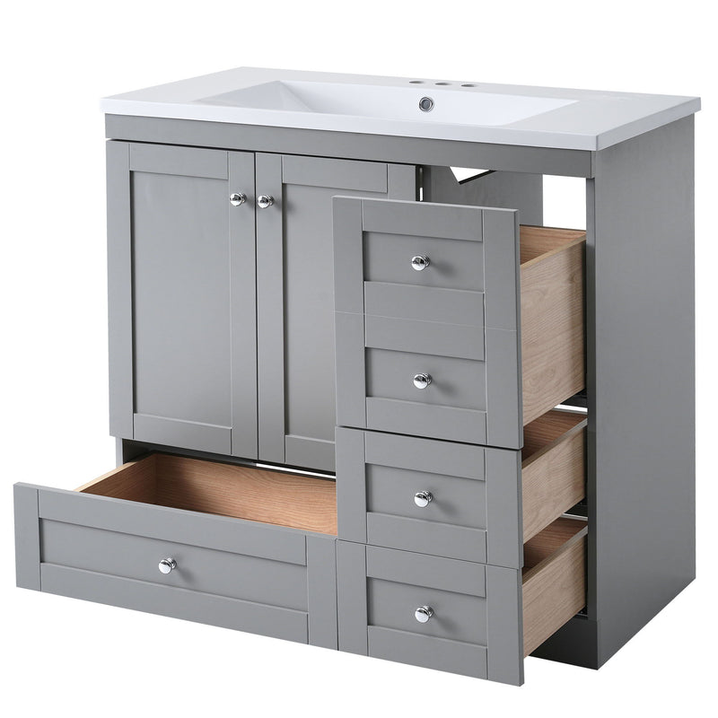 Shaker Free Standing Bathroom Vanity Cabinet With Sink, Soft Close Drawers, Soft Close Doors