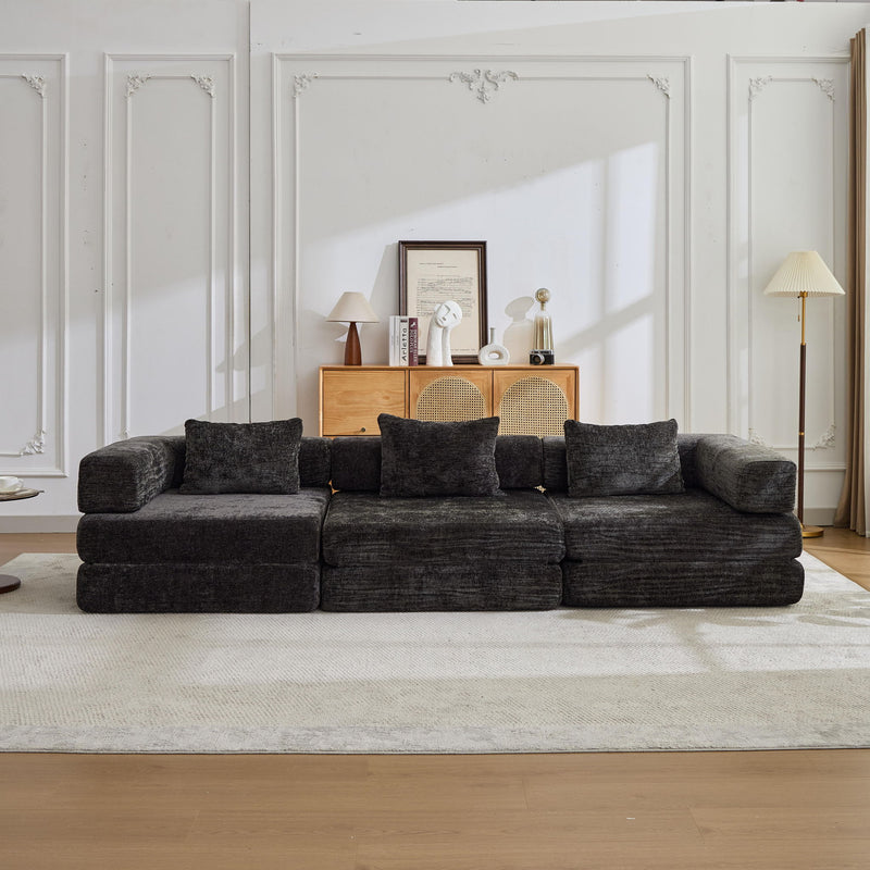 Convertible Floor Sofa Bed With Fixed Shape Frame, Boneless Modular Sectional Sofa, For Living Room - Black