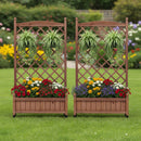Raised Garden Bed With Trellis 2 Pack, Outdoor Planter Box & Plant Stand With Climbing Racks - Brown
