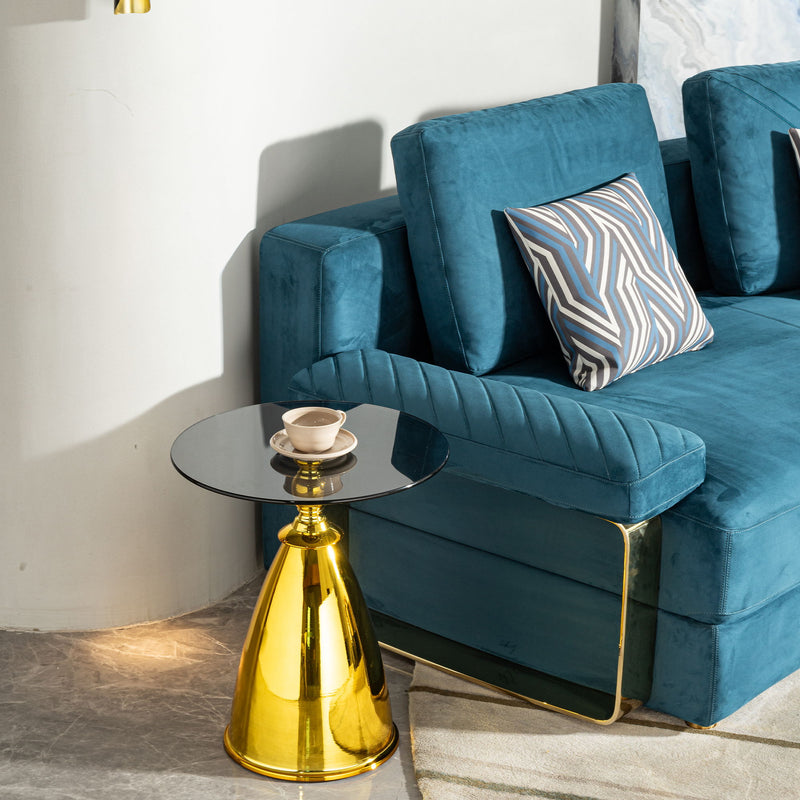 Modern Living Room Coffee Table With Tempered Glass Carbon Steel - Gold