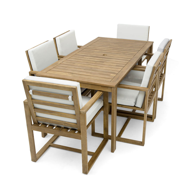 Patio Dining Set Outdoor Dining Table And Chair Set With And Removable Cushions For Patio, Backyard, Garden - Light Teak