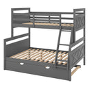 Twin over Full Bunk Bed with Ladder, Twin Size Trundle, Safety Guardrail, Gray(Old SKU:SM000208AAE-1)