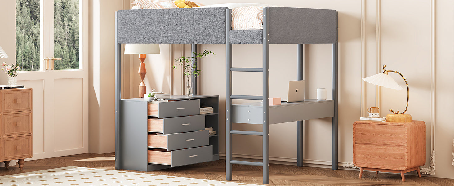 Full Size Teddy FleeceLoft Bed Wood Bed, Gray - Atlantic Fine Furniture Melbourne FL