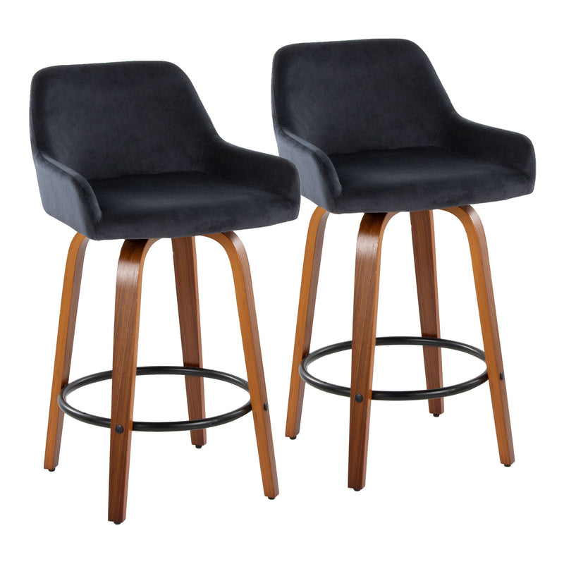 Daniella - Contemporary Fixed Height Counter Stool With Swivel With Round Footrest (Set of 2)