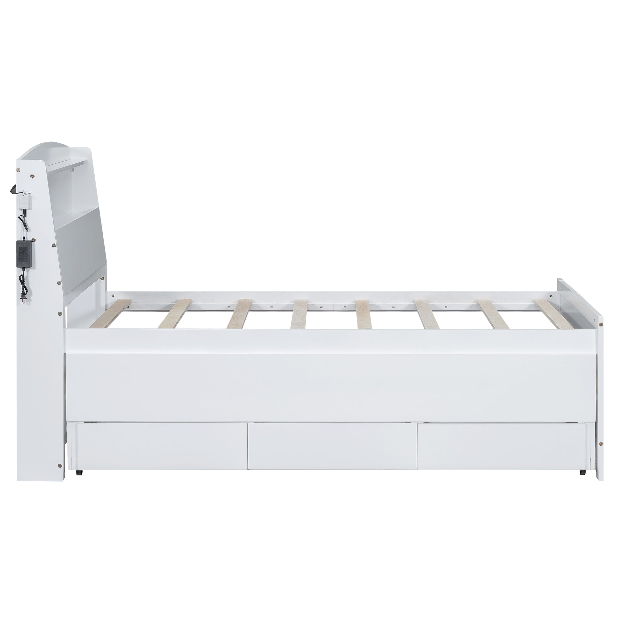 Twin Size Platform Bed with Storage LED Headboard, Twin Size Trundle and 3 Drawers, White - Atlantic Fine Furniture Melbourne FL