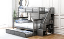 Stairway Twin-Over-Full Bunk Bed with Twin size Trundle, Storage and Guard Rail for Bedroom, Dorm, for Adults, Gray(OLD SKU :LT000119AAE)
