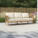 76.5'' Outdoor Acacia Wood and Round Wicker 3 Seater Patio Sofa, Teak + Mixed Brown + Beige