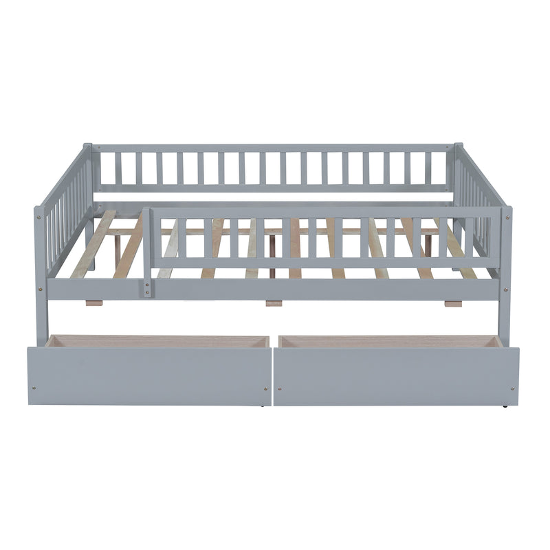 Full Size Daybed Wood Bed with Two Drawers, Gray