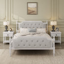 Traditional Style Solid Bed Frame With Upholstered Tufted Headboard, No Box Spring Needed