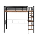 Metal Full Size Loft Bed with Built-in Desk, Storage Shelf and Ladder, Black