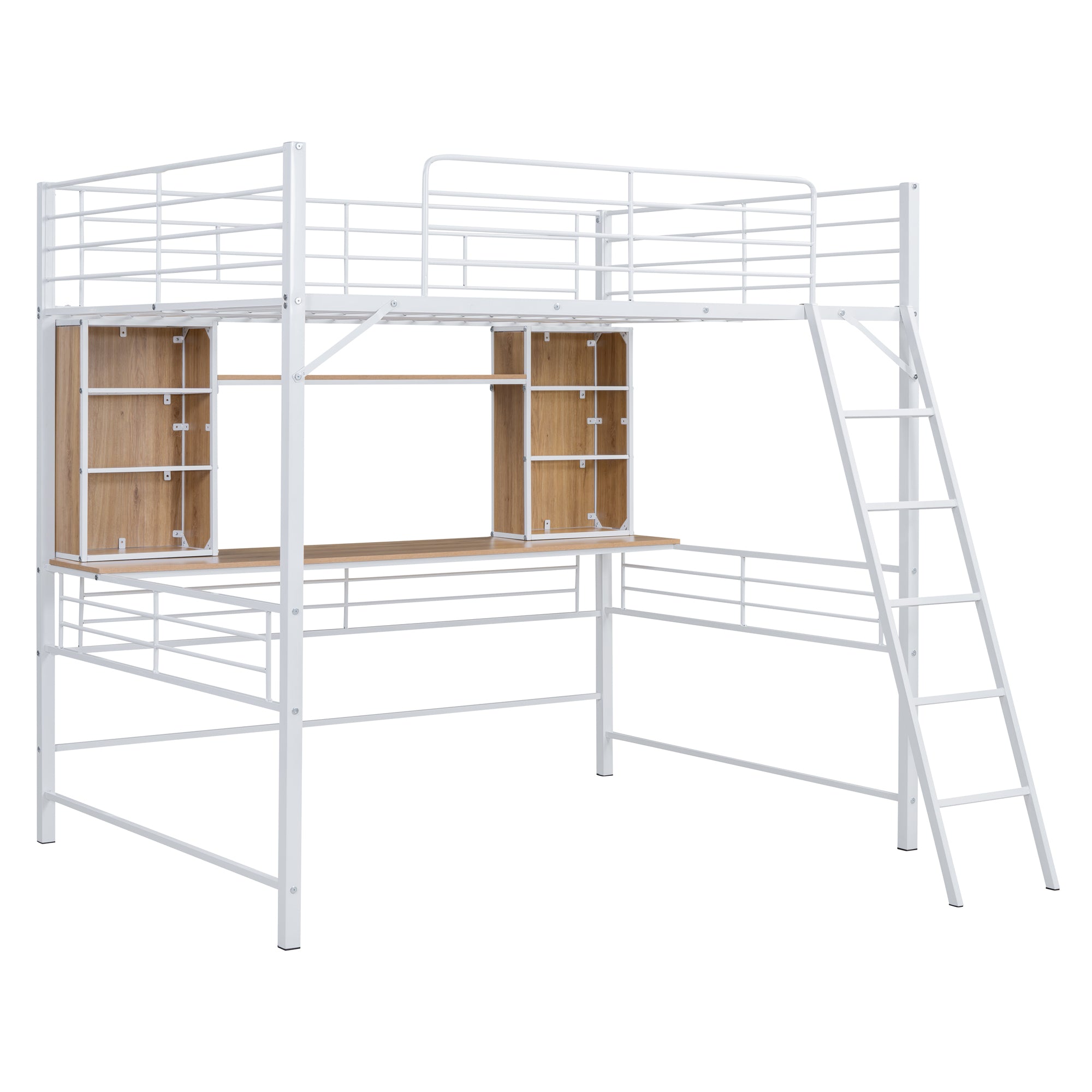 Full Size Loft Bed with Desk and Shelf, Loft Bed with Ladder,Full,White - Atlantic Fine Furniture Melbourne FL