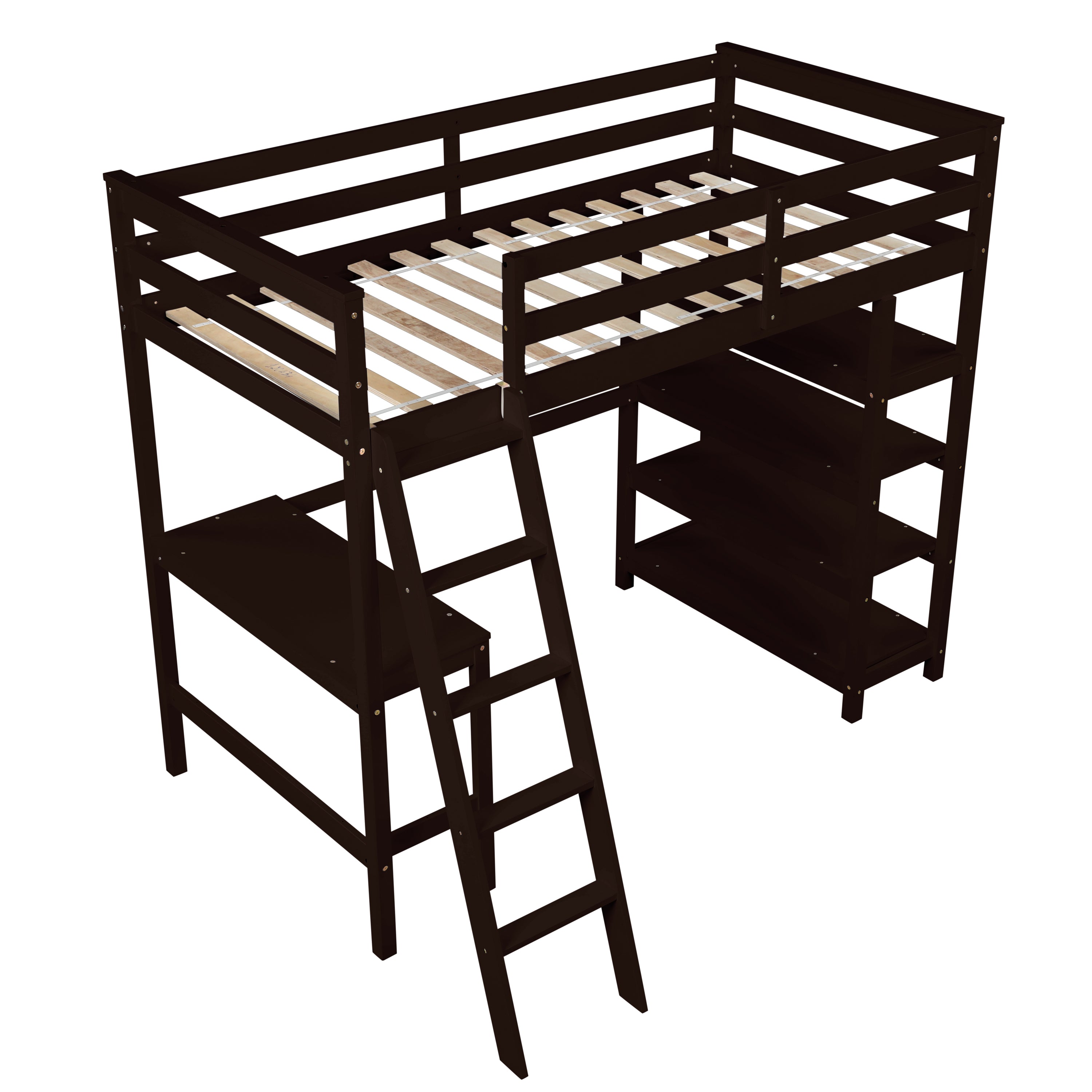 Twin Loft Bed with desk,ladder,shelves , Espresso - Atlantic Fine Furniture Melbourne FL