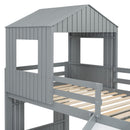 Loft Bunk Bed With Playhouse, Farmhouse, Ladder, Slide And Guardrails