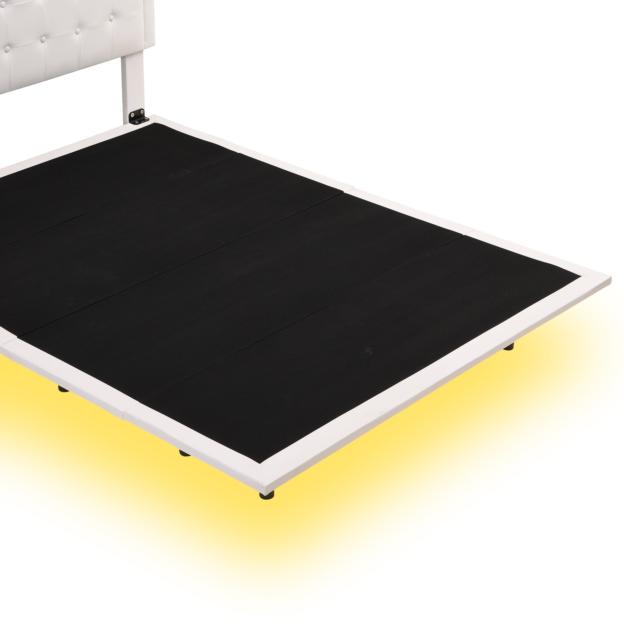 Queen Size Floating Bed Frame with Motion Activated Night Lights,Modern PU Upholstered Button Tufted Platform Bed Frame,White - Atlantic Fine Furniture Melbourne FL