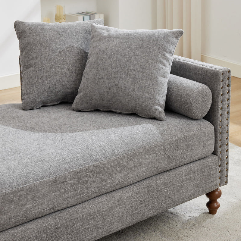 Upholstered Chaise Lounge Indoor With Nailheads, Sleeper Sofa Couch With 4 Throw Pillows & 2 Bolsters, Daybed With Rubberwood Legs