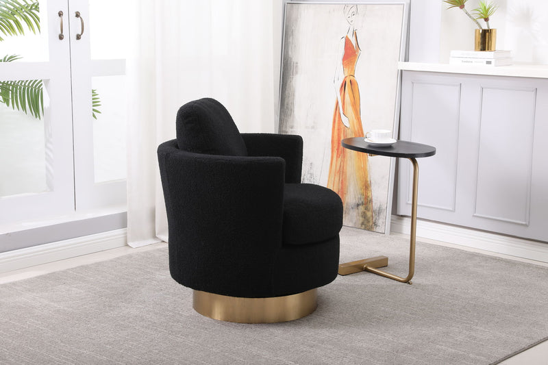 Teddy Swivel Barrel Chair, Swivel Accent Chairs Armchair For Living Room, Reading Chairs For Bedroom Comfy, Round Barrel Chairs With Gold Stainless Steel Base - Black