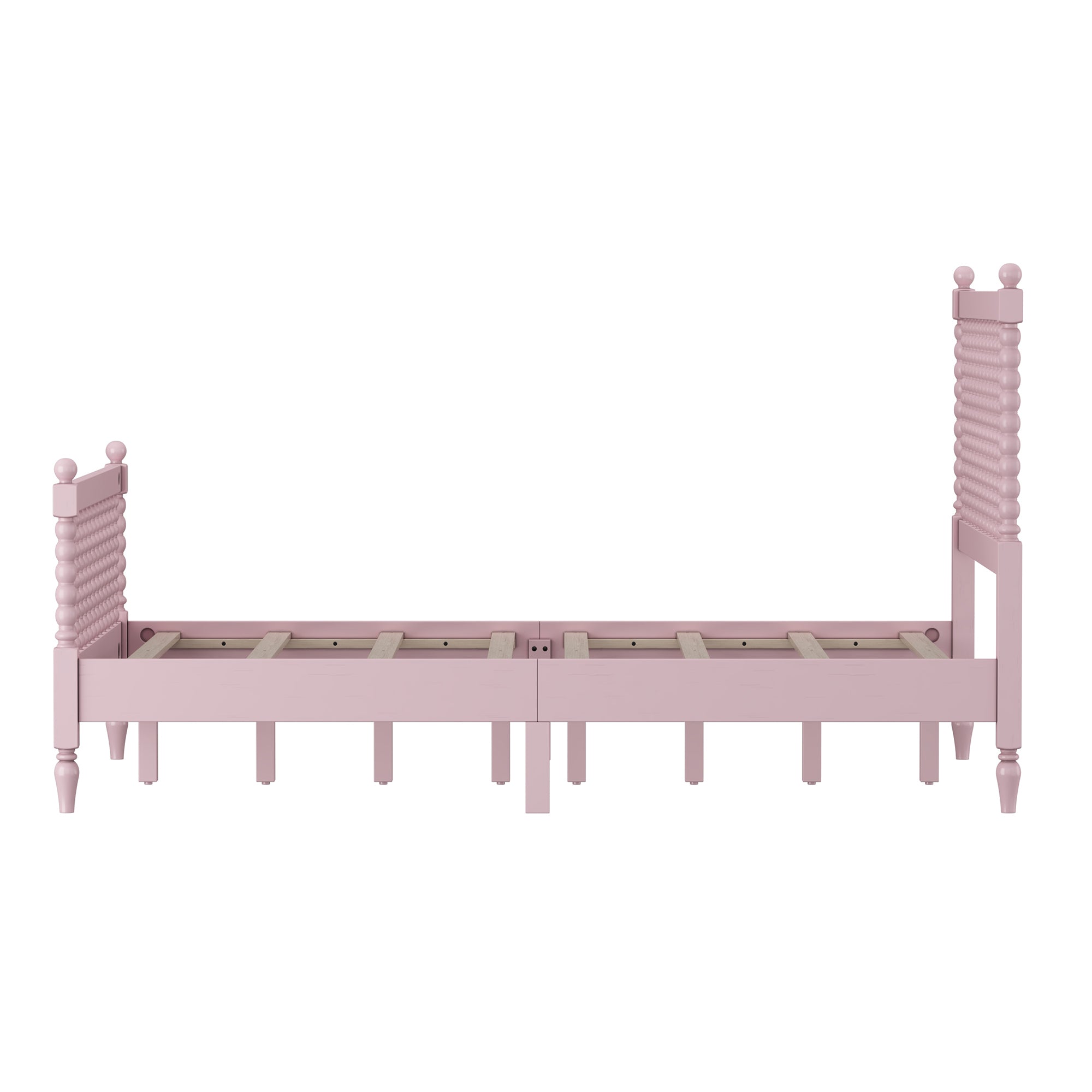 Full Size Wood Platform Bed with Gourd Shaped Headboard and Footboard, Pink