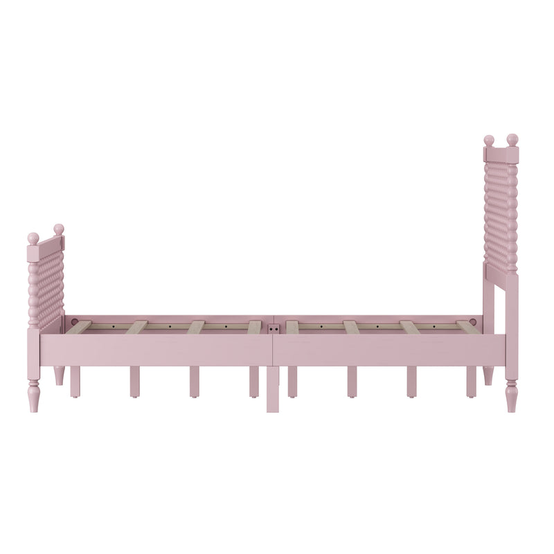 Full Size Wood Platform Bed with Gourd Shaped Headboard and Footboard, Pink